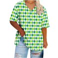 thumbnail image 4 of Tamaño Más Manga Corta Tops para la Impresión de Cuello en V de las Mujeres, Color Sólido Base de Verano Blusa Casual, 4 of 8