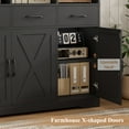 thumbnail image 6 of Hiphuta 71" Tall Bookcase with 3 Drawers and Doors, 43" Wide Farmhouse Bookcase with 8 Open Compartments for Office Living Room, Black, 6 of 7