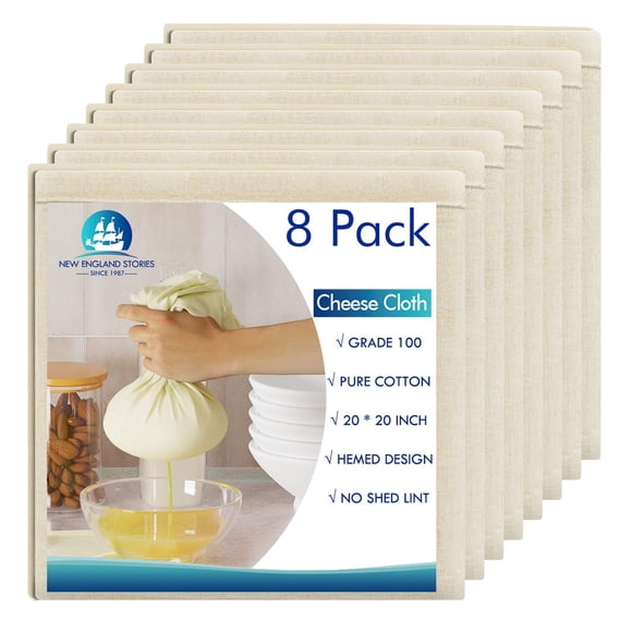 8 Paños De Queso Reutilizables De Grado 100, 20 X 20 Pulgadas, Con Dobladillo Para Colar Manualidades, 100% Algodón, Colador De Tela Sin Blanquear Para Cocinar, Hornear, Hacer Jugo, Hacer Queso