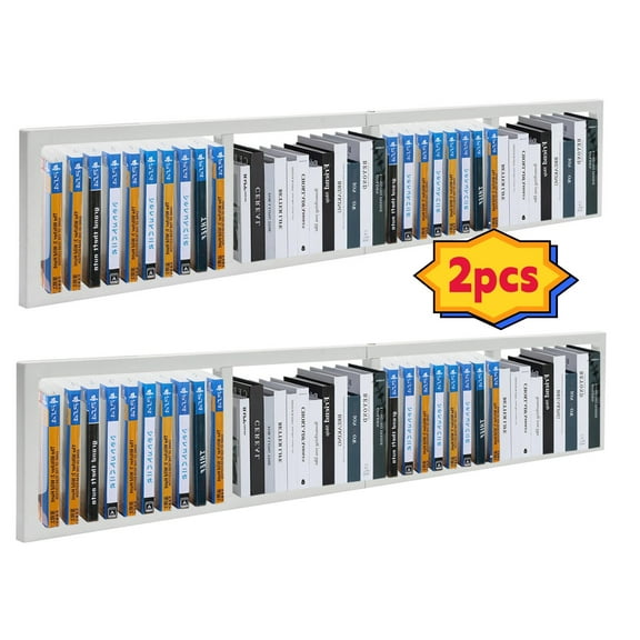 2pcs 34 Inch Wall-Mounted Iron Media Storage Rack Video Game Organizer CD DVD Cube Organizer Metal Shelf White