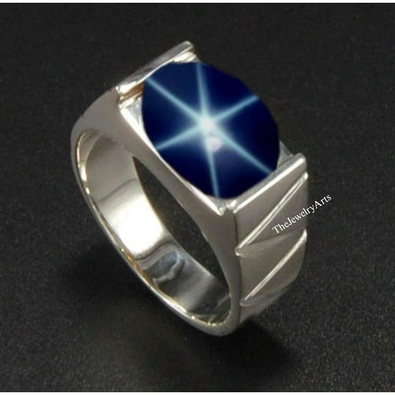 Lindy Star Blue Sapphire Gemstone Ring 925 Sterling Silver Ring for Men's Anniversary, Birthday Gift