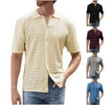 thumbnail image 7 of Lovskoo Mens Button Down Short Sleeve Shirt Collared Shirt Trendy Knit Hollow Out Casual Solid Color Blouse Shirt Black, 7 of 7