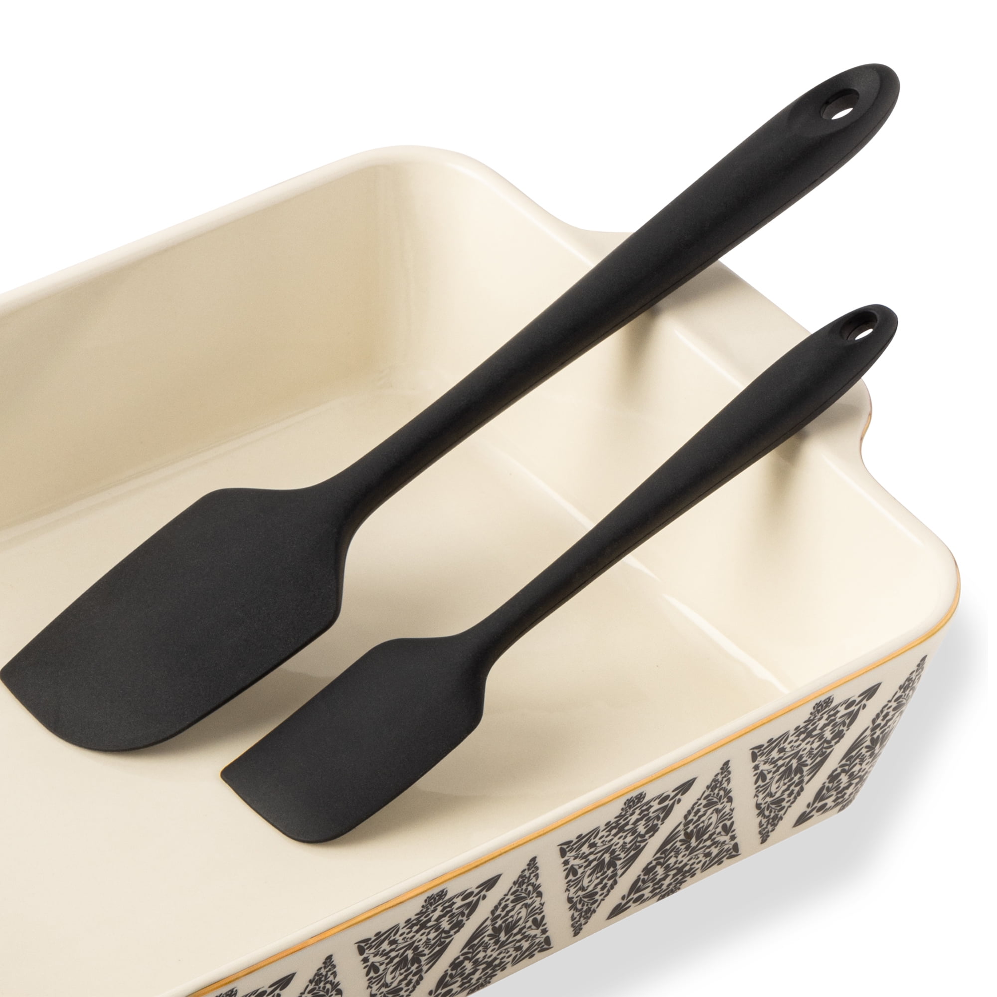 Thyme & Table Ceramic Baking Dish with Silicone Spatulas, Tree Pattern