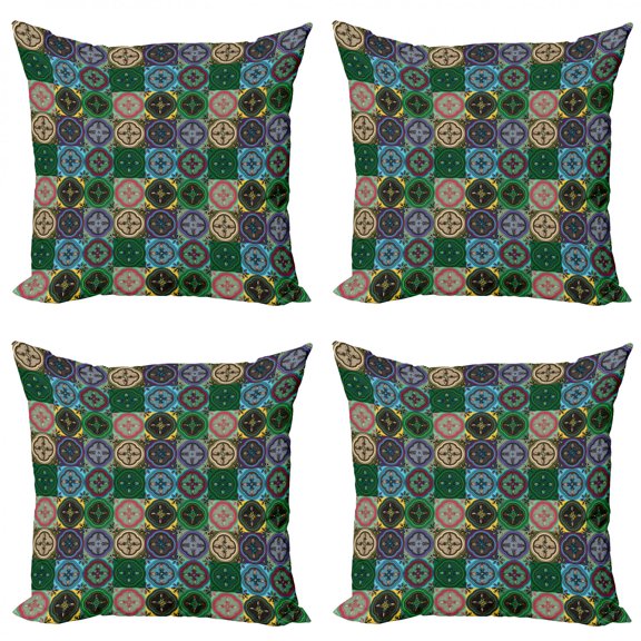 Ambesonne Colorful Throw Pillow Cover 4 Pack, Traditional Vibrant, 24", Multicolor