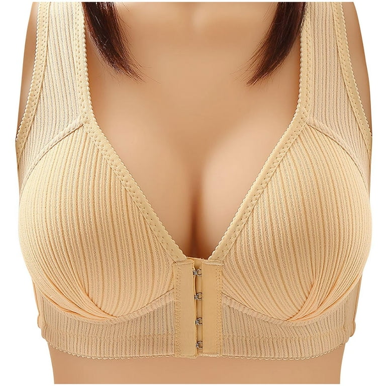 RYRJJ Front Snap Closure Everyday Bras for Women Builtup Sports Push Up  Cotton Bra with Padded Soft Wirefree Breathable(Beige,XXL)
