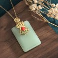 thumbnail image 2 of HOOUN Fashion Green Jade Jewelry Charm Pendant with Chain Necklace Gold Plated, 2 of 5