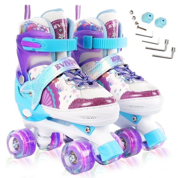 Bvivok Roller Skates for Girls Size (S: 12C-1.5Y), 4 Sizes Adjustable, with Light up Wheels (Purple)