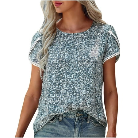 

Bospose O-Neck Shirt For Women Women Short Sleeve Shirt Corset Top Lace Top Fashion Women Casual Print Pullovers Short Blouse T-Shirt Tops Lady Patchwork T-Shirt Top L