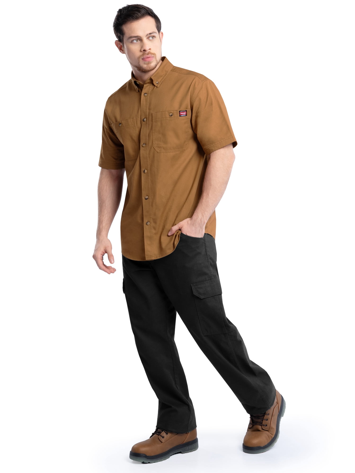Wrangler Workwear Men’s Short Sleeve Durable Twill Pen Pocket Work Shirt, size S-3XL