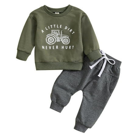 

Lauty Cute Clothes Toddler Baby Boy Clothes Funny Letter Long Sleeve Sweatshirt Pullover Top Jogger Pants Fall Winter Outfits Green 6-12 Months