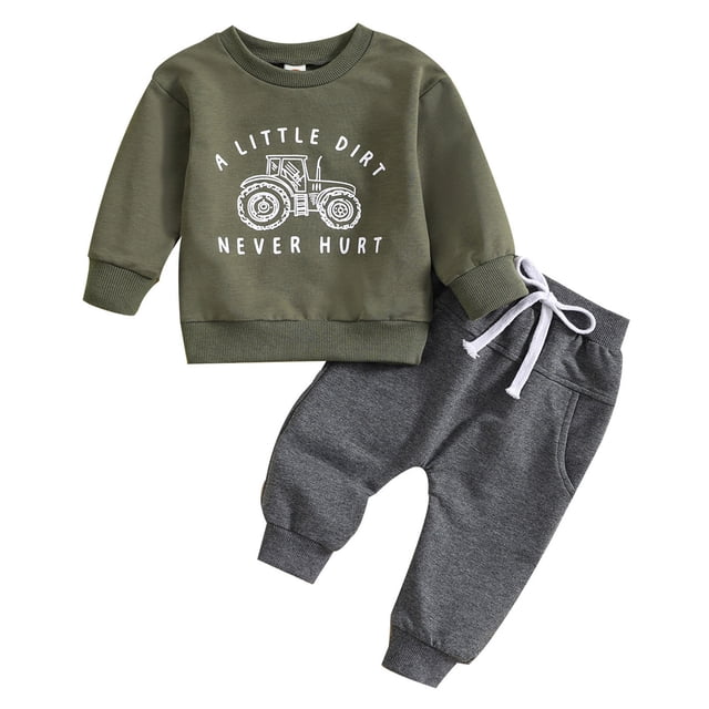 Gibobby Conjunto de ropa para bebé y niño Conjunto de 2 uds de camisetas y pantalones con estampado de manga larga para niños pequeños, ropa para niños(Verde,3-6 Meses)
