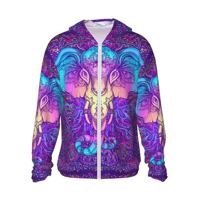Fotbe Elephant in Tribal Style Chaqueta con Protección Solar UPF 50+ para Hombre y Mujer, Camisa con Capucha y Bolsillos-X-Large