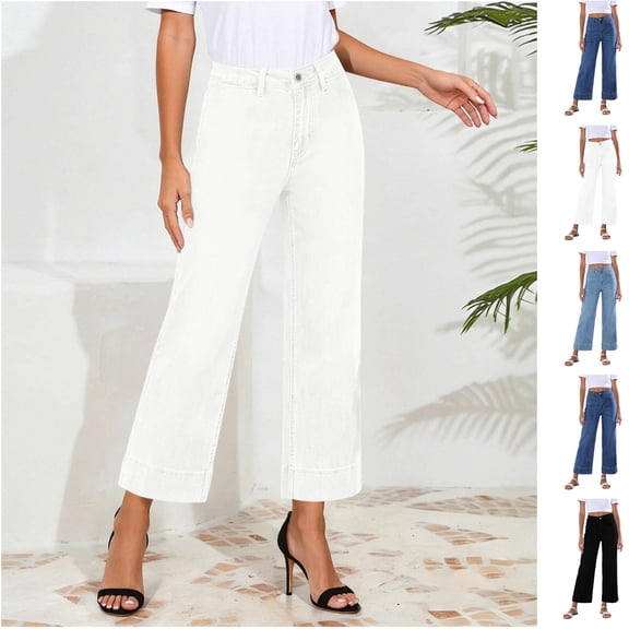 Maqroz Womens High Waisted Wide Leg Jeans Lightweight Summer Fashion Clothing Relaxed Silhouette Everyday Casual Wear with Pockets