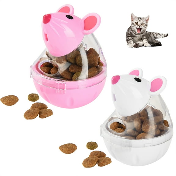 2 Pack Mouse-Shaped Cat Treat Dispenser Toy, Tumbler Interactive Slow Feeder for Indoor Cats