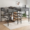thumbnail image 4 of Harper & Bright Designs Twin Size Metal Loft Bed with Double Desk and Wardrobe, Twin Over Twin Loft Bed with Shelves and Electrical Outlet, Natural Wood, 4 of 14