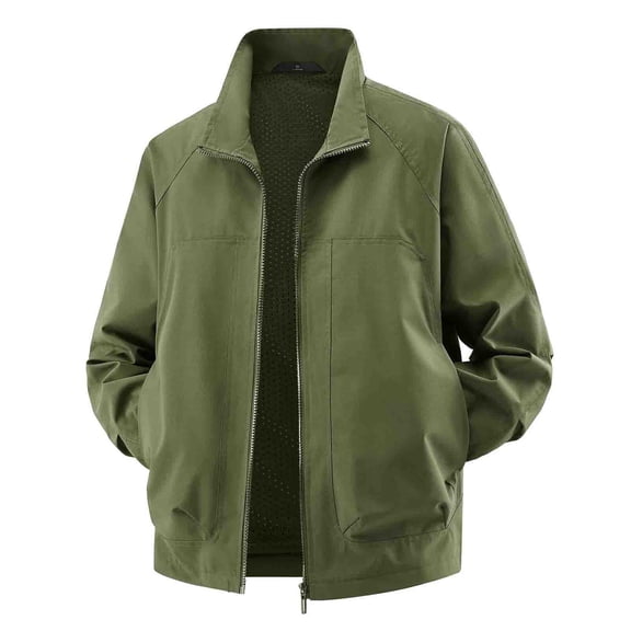 Jerdar Men's Nylon Jacket No Hood Lightweight Thin Zip Pockets Solid Color Long Sleeve Athletic Outdoor Casual Commute Windbreaker Coat Outerwear
