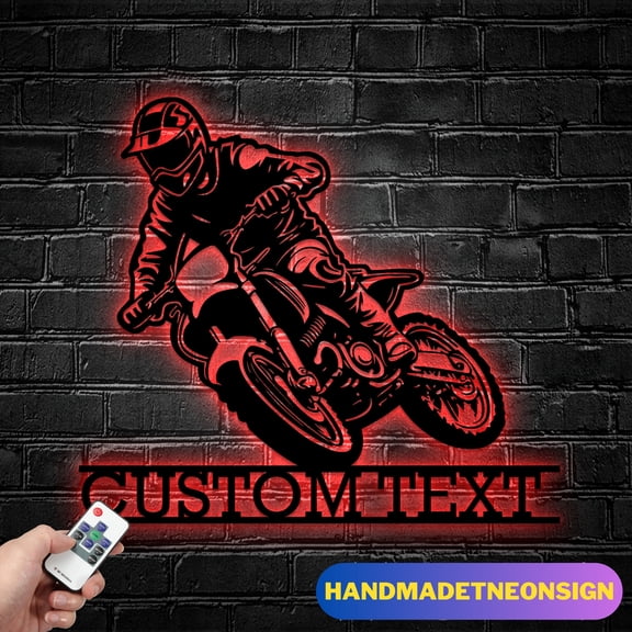 Handmadetneonsign Custom Motocross Biker Metal Wall Art LED Light - Personalized Dirt Bike Name Sign