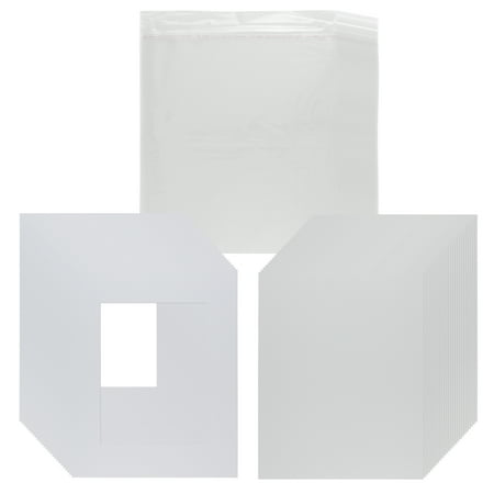 Viewpoint Pack of 25 Picture Mats Pre Cut for 5x7 Photos or Art, White Core Bevel, Set Includes Backing Board & Clear Sealable Bags - White