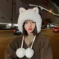 thumbnail image 6 of Women Winter Cartoon Plush Fluffy Cat's Ear Skiing Hat Warm Knitted Hats Fur Beanie Hat Thicken Hat BLACK, 6 of 8