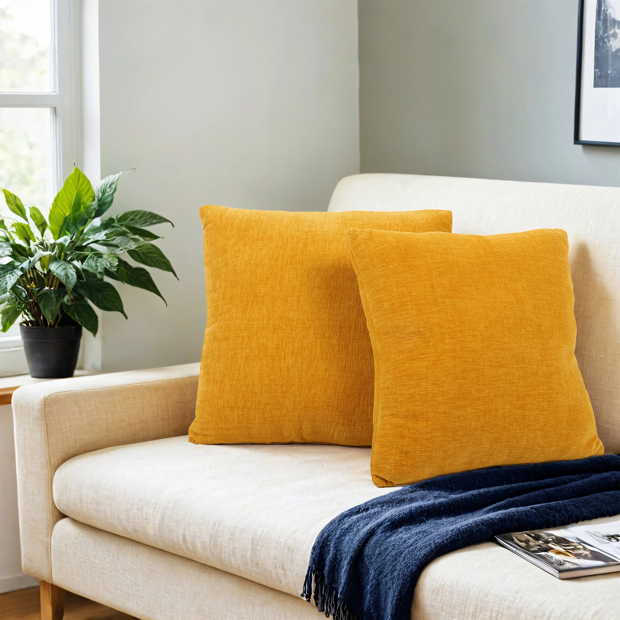 Mainstays 18" x 18" Solid Chenille Yellow Polyester Decorative Pillow Set (2 Count)