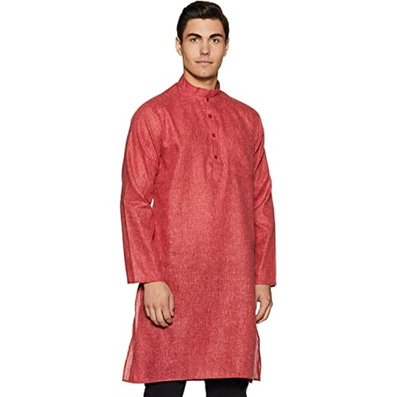 Royal Kurta Mens Khadi Linen Cotton Kurta Coral
