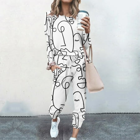 

uublik Women Casual Fashion Pattern Printing Long-Sleeved Two-Piece Suit