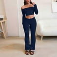 thumbnail image 5 of Dazajoo 2 Piece Sets for Women Long Sleeve Off Shoulder Crop Tops and Low Rise Flare Leggings Yoga Workout Loung Tracksuits,Dark Blue,XXL, 5 of 9