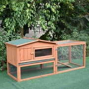 62" Wooden Outdoor Hutch Small Animal Habitat with Detachable Run and Elevated Main House