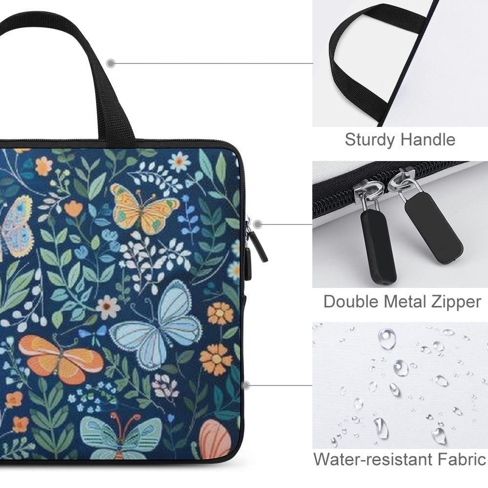 JRXY Butterflies Flowers Leaves Diving Fabric Laptop Carrying Bag with Handle and Waterproof Exterior, Lightweight and Scratch-Resistant Computer Protect Case 15inch