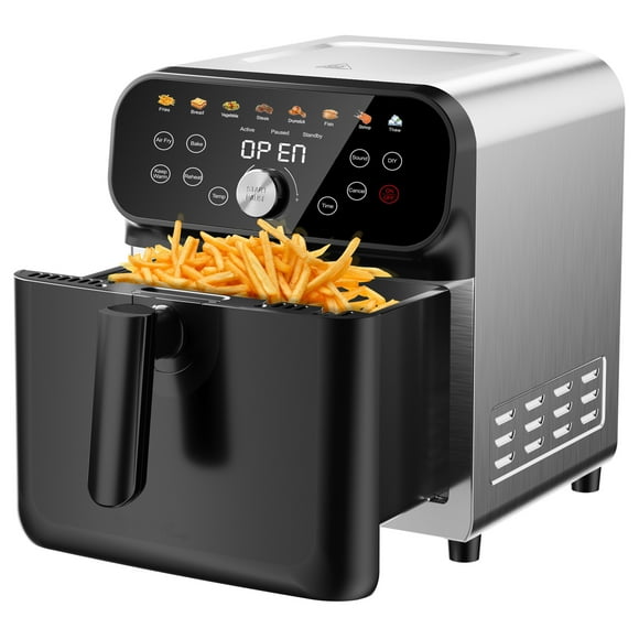 WHALL® 6.2QT Air Fryer Oven, Stainless Steel - 12-in-1 Preset Menus, LED Smart Touchscreen, Reduce 85% Fat, 1600W