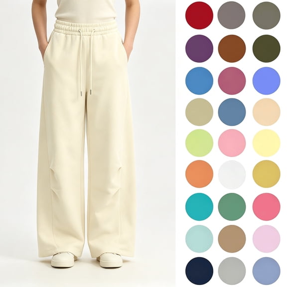 Yotami Baggy Sweatpants for Women with Pockets - Fleece Wide-Leg Athletic Sweatpants Drawstring Elastic Waisted Solid Color Casual Lounge Workout Joggers Fall Clothes