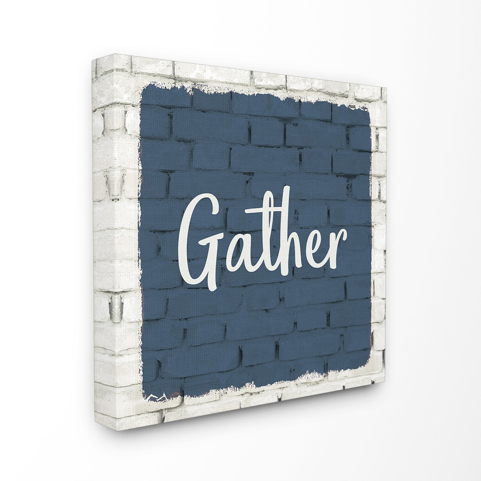 Gather Blue Splash On Bricks Typography Stretched Canvas Wall Art, 17 x 1.5 x 17