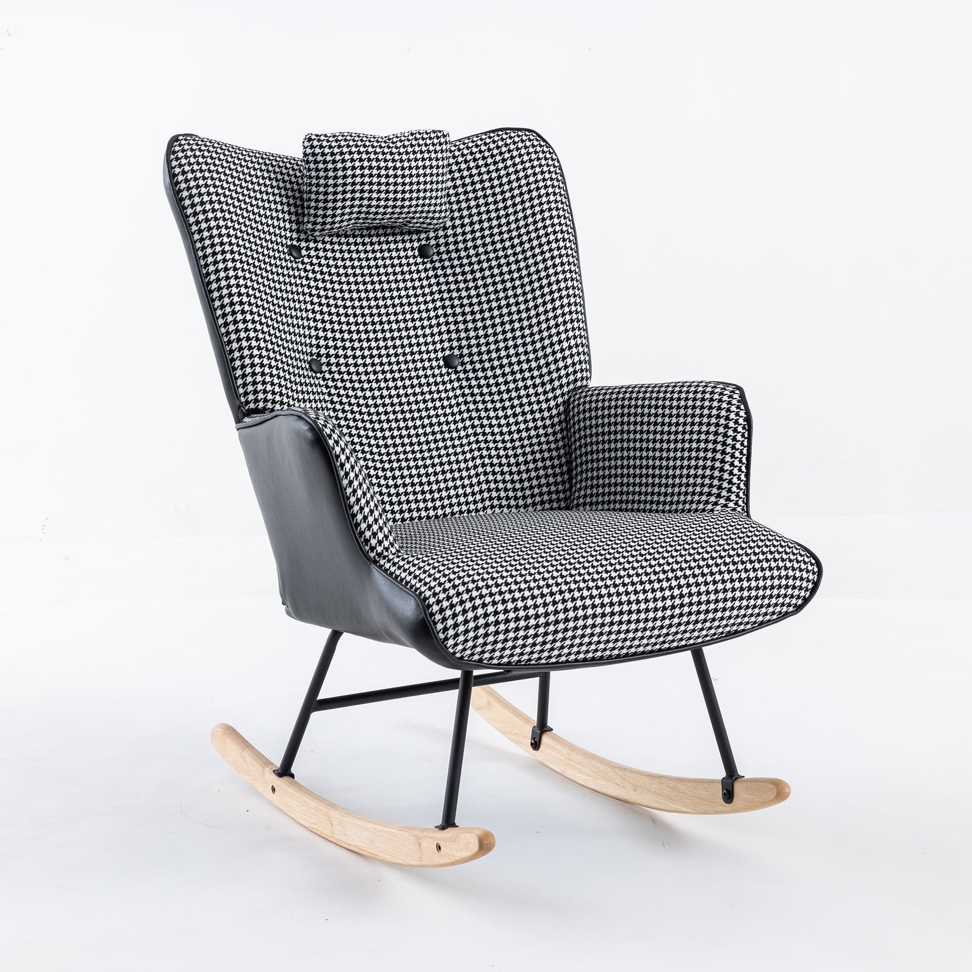 Kadyn 35.5" Rocking Chair Nursery, Single Sofa Chairs with Safe Solid Wood Base and Side Pockets for Bedroom, Black White Kadyn 35.5" Rocking Chair Nursery, Single Sofa Chairs with Safe Solid Wood Base and Side Pockets for Bedroom, Black White