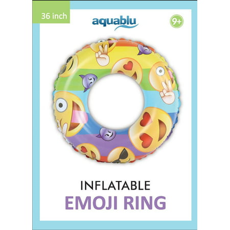 Aquablu Inflatable Inner Tube Cool Summer Swim Ring & Lounge Float for Pool Beach Lake River & More 36 Diameter Emoji Design Perfect for Kids Teens & Adults Ages