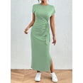 thumbnail image 3 of Sexy Dance Women's Summer Striped Short Sleeve T Shirt Dress Casual Tie Waist Bech Long Sundress Ladies Office T Shirt Dresses green XL, 3 of 8