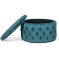 thumbnail image 6 of Velvet Round Storage Ottoman, Button Tufted Footrest Stool Bench Coffee Table for Living Room(Dark Teal), 6 of 8