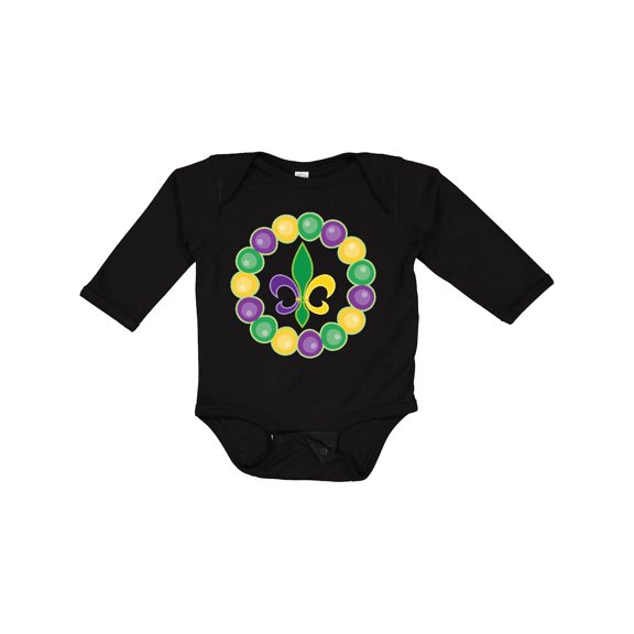 Inktastic Mardi Gras Beads and Fleur De Lis Boys or Girls Long Sleeve Baby Bodysuit