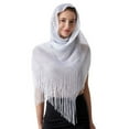 thumbnail image 5 of SWSMCLT Women's Sheer Scarf Long Cape Fall Sun Protection Scarves Soft Knitted Fringe Cozy Metallic Casual White One Size, 5 of 5