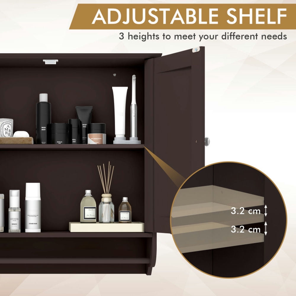 Finihen Wall Cabinet, Wall Mounted Bathroom Cabinet, Medicine Cabinet, Wall Mounted Bathroom Storage Medicine Cabinet with Towel Bar, for Kitchen Entryway Bathroom, Brown