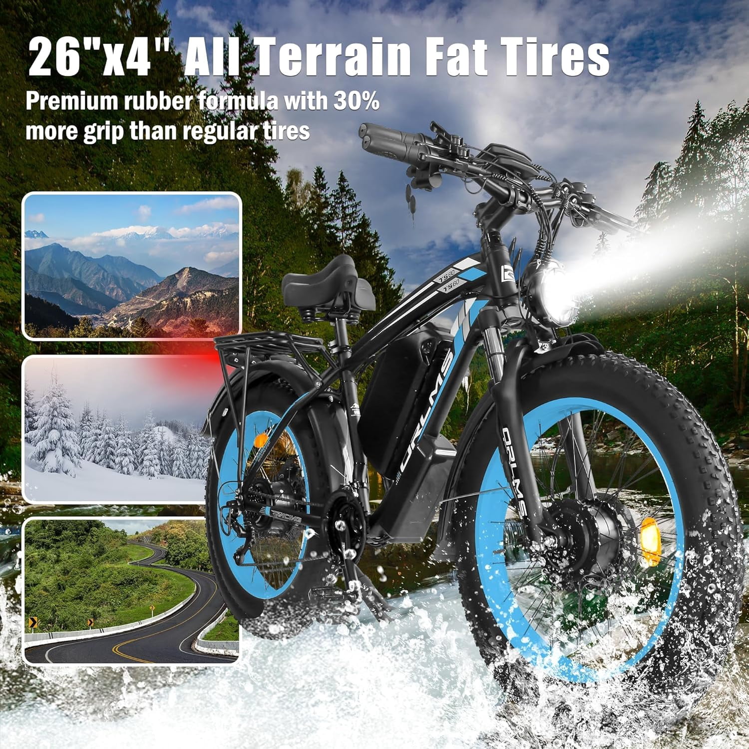 5000W (Peak) Electric-Bike for Adults, 60V 25AH Battery Electric Motorcycle, Dual-Motor-Ebike 50MPH Ebike, 26*4.0 Fat Tire Electric-Bicycle, AWD 21-Speed Mountain Bike for All-Road UL 2849