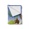 thumbnail image 2 of Colorful Soft Flannel Fleece Throw Blanket, Little Kid Sitting on a Trunk Camp Life Tent Joyful Panorama Illustration, Cozy Plush for Indoor and Outdoor Use, 50" x 60", Green Brown Blue, by Ambesonne, 2 of 5