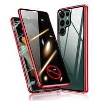 ELEHOLD for Samsung Galaxy S22 Privacy Case, Double Sided Tempered Glass Metal Bumper Frame Magnetic Adsorption Privacy Screen Protector Anti-Peeping Anti-Spy Case Cover, Red