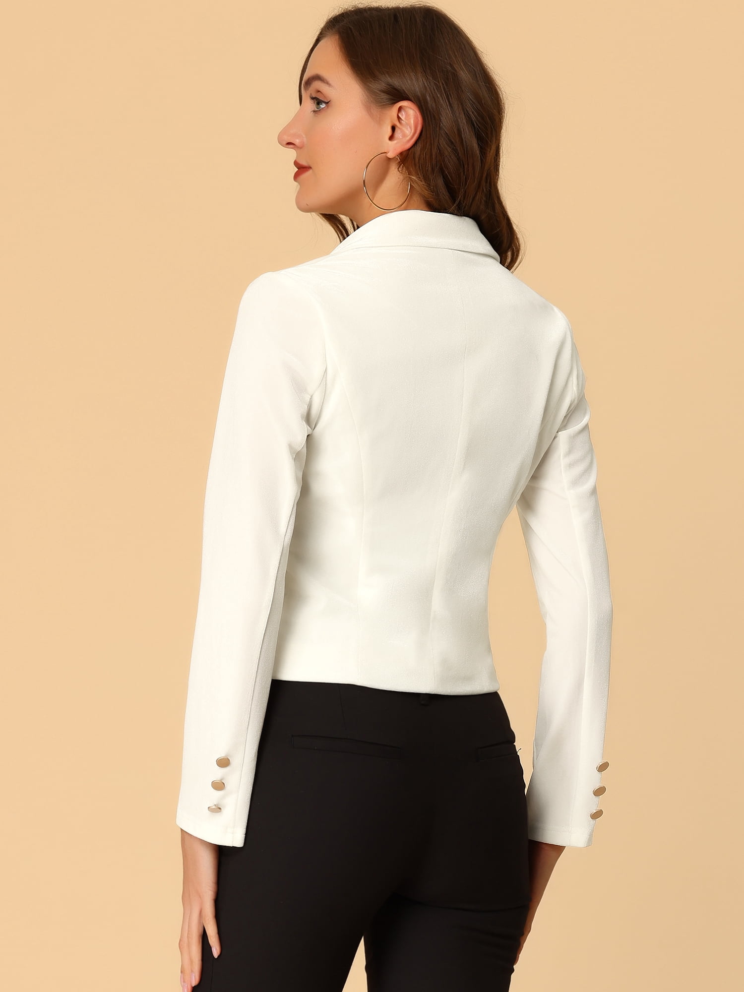 DARING DIVA Women's Button Front Velvet Blazer Lapel Crop Suit Jacket 2XL Beige