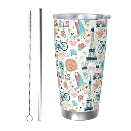 

Lukts Eiffel Tower for 20OZ Car Cup Stainless Steel Direct Drinking Straw Thermos Cup Suitable for Office Travel and Car-Straw Two-piece Set