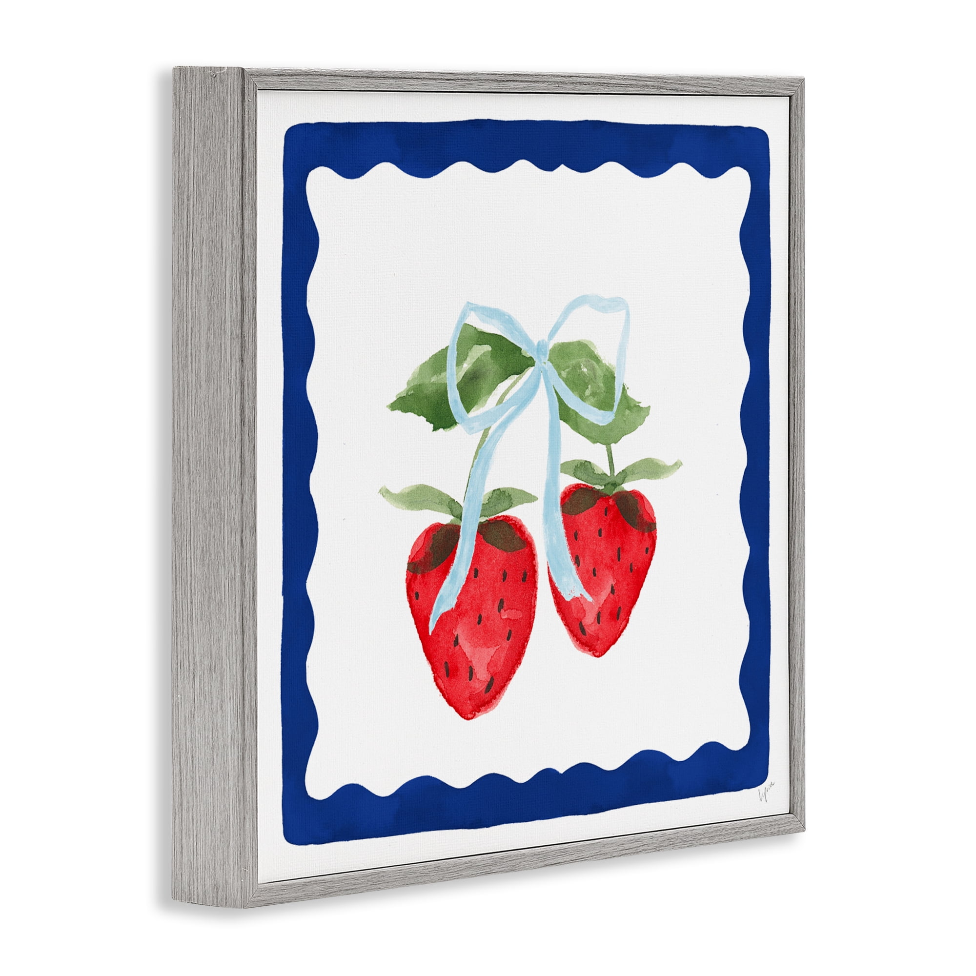 Stupell Industries Summer Bordered Strawberries Gray Framed Giclee Art, design by Lucille Price