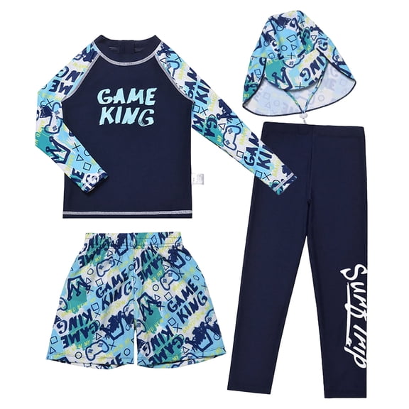 HSMQHJWE Boys Long Sleeve Swimsuit Teenager Bathing Suit Rash Guard 4 Piece Set Swimwear Size 2-16Y