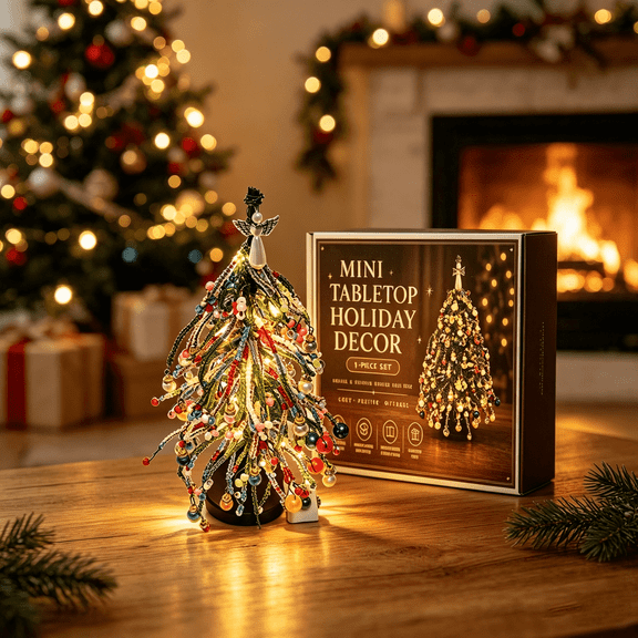 XWYUO 2026 NEW Light Up DIY Beaded Mini Christmas Tree Craft Kit with Gift Box, Holiday Hand‑Made Art Project Set with Colorful Beads & Sturdy Base,for Tabletop Christmas Ornament