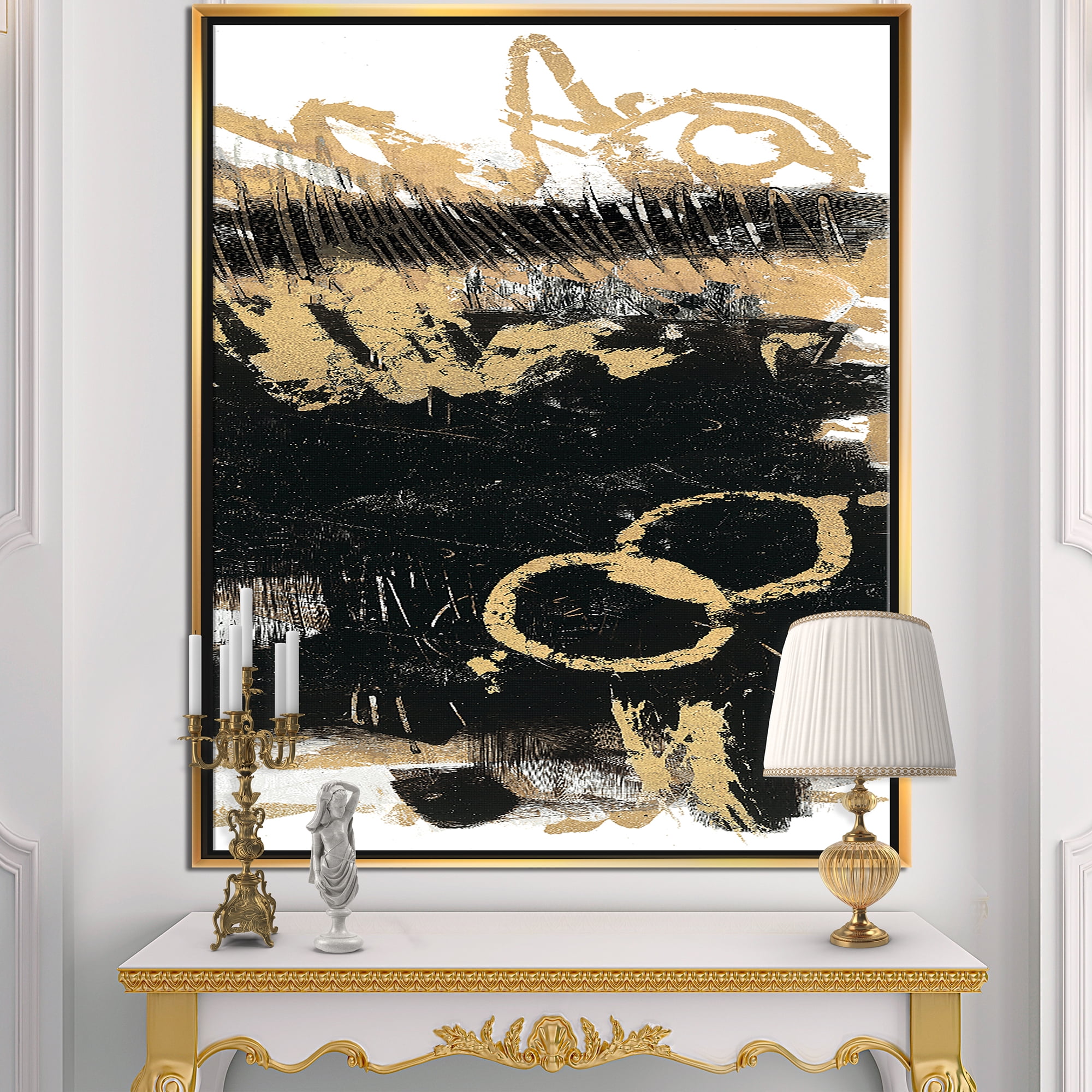 Designart ' Gold and Black drift III ' Modern Glam Framed Canvas