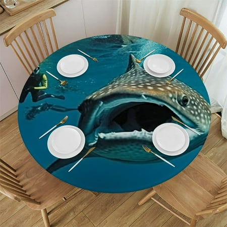 

Xllo0ord Round Tablecloth with Elastic Edged Giant Fish Ocean Diving Round Tablecloth Tablecloths Elastic Fitted Indoor Outdoor Fits up Tables 42-46
