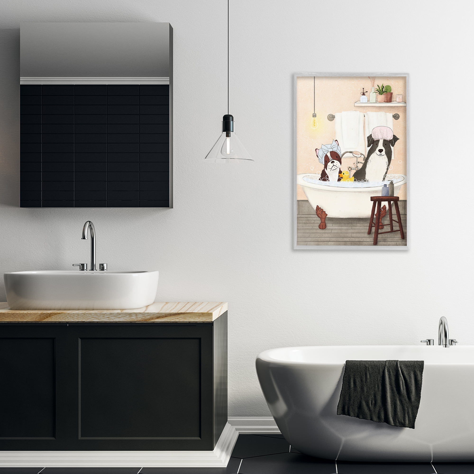 Stupell Industries Doggie Bath Time Typography Painting Gray Framed Art Print Wall Art, 20 x 30